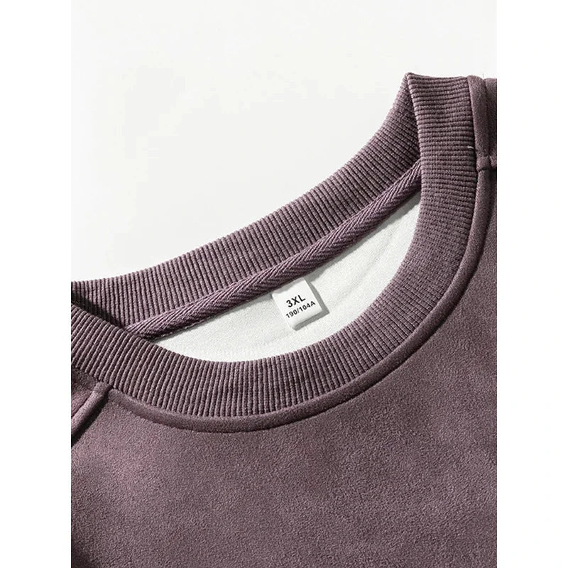 TFETTERS Brand Purple Sweatshirt Mans Suede O Neck Autumn Winter Baggy Men Sweatshirts Casual Long Sleeve 2025 New Male Tops Zen Fit Plus