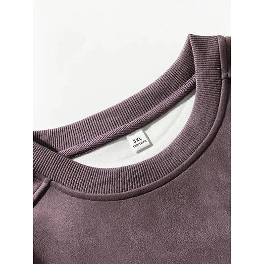 TFETTERS Brand Purple Sweatshirt Mans Suede O Neck Autumn Winter Baggy Men Sweatshirts Casual Long Sleeve 2025 New Male Tops Zen Fit Plus