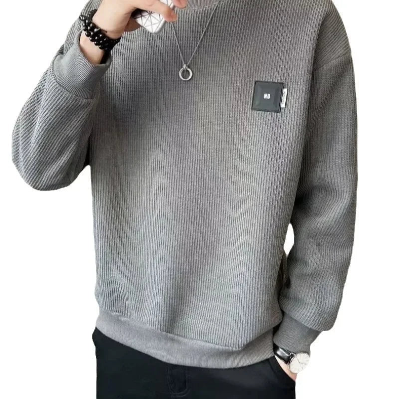 Loose round Neck Texture Pattern Men's Hoodie Solid Color Casual Autumn Wear Comfortable Breathable Street Style Sweatshirt Zen Fit Plus