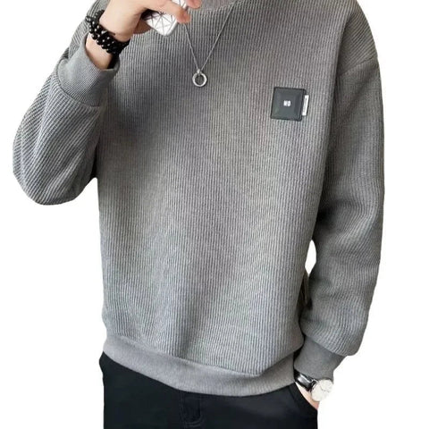Loose round Neck Texture Pattern Men's Hoodie Solid Color Casual Autumn Wear Comfortable Breathable Street Style Sweatshirt Zen Fit Plus