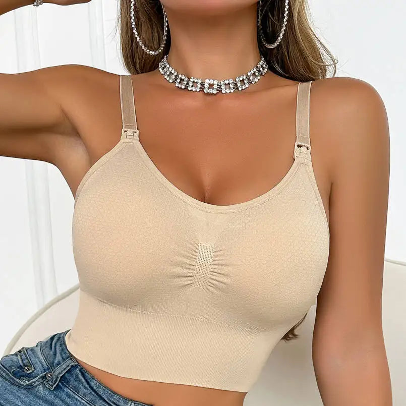 High Quality Women'S Nude Nursing Bra With Wireless Hooks Detachable Padding Comfortable Top Foldable Nursing Bra Zen Fit Plus