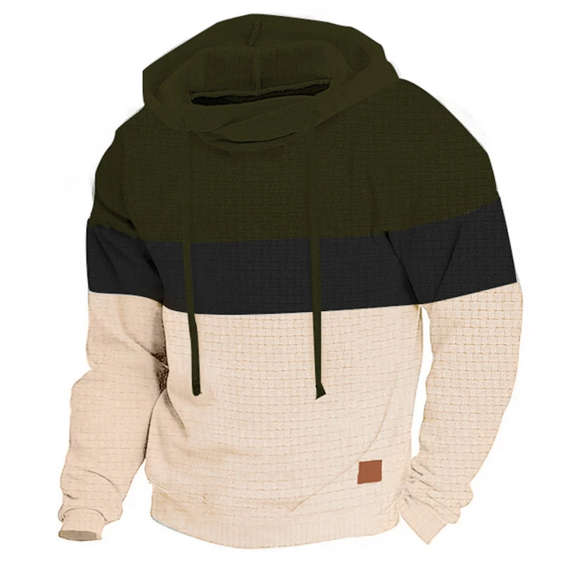 Men's Patchwork Hoodie Outdoor Casual Sportswear Street Fashion Men's Fleece Thermal Hooded Sweatshirt Fall Winter Black Zen fit plus