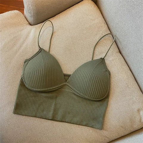 Women Crop Tops Sexy Solid Color Camisole Ice Silk Tube Top Seamless Sports Tank Top Wireless Underwear Padded Bra Bralette Vest Zen fit plus