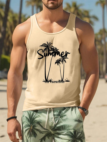 2024 New Summer Casual Men's Sleeveless T-shirt Hawaiian Style Men's Fashion Crew Neck Tank Top Outdoor Beach Men's Tank Top Zen fit plus