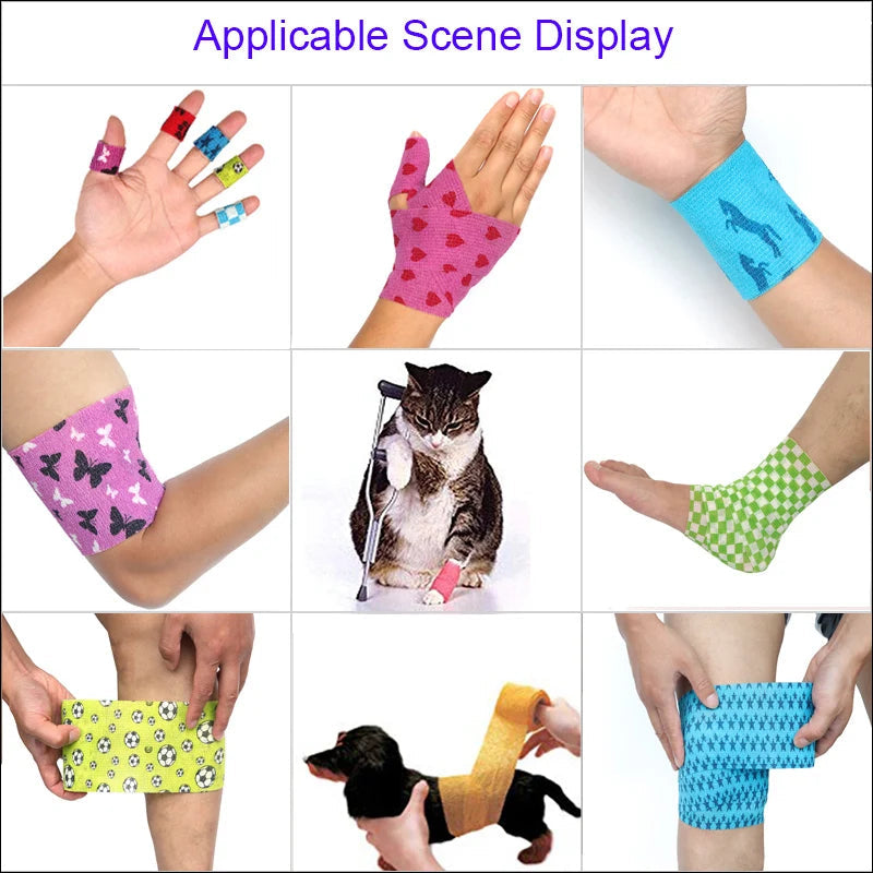 Colorful Printed Self Adhesive Elastic Bandage Wrap Tape 4.8m Sports Protector Bands for Finger Ankle Palm Joint Pet Zen fit plus