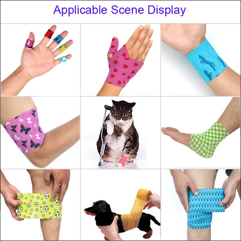 Colorful Printed Self Adhesive Elastic Bandage Wrap Tape 4.8m Sports Protector Bands for Finger Ankle Palm Joint Pet Zen fit plus