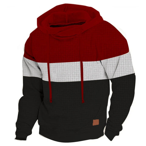 Men's Patchwork Hoodie Outdoor Casual Sportswear Street Fashion Men's Fleece Thermal Hooded Sweatshirt Fall Winter Black Zen fit plus