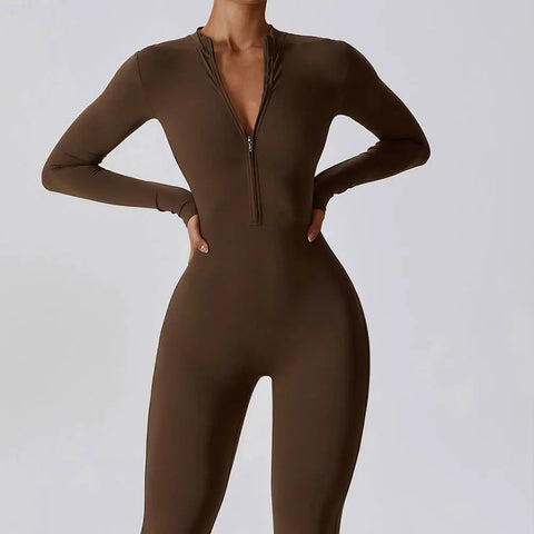 Yoga Boilersuit Long Sleeved Women's Sportswear Gym Zipper Jumpsuits Workout High-intensity Fitness One-piece Skin-tight Garment Zen fit plus