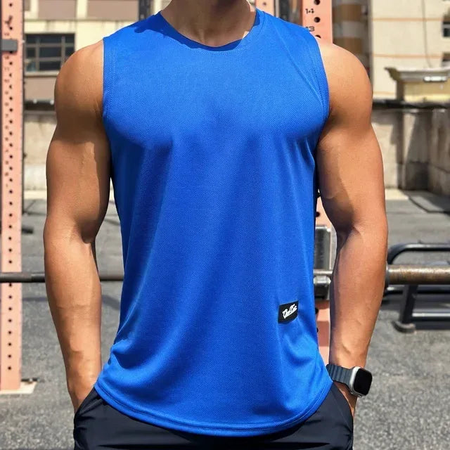 2025 Summer New Trend Men tank top Pullover Round Neck Mesh Bottom Shirt Sports Fitness Top Sleeveless Vest Quick Dry undershirt - Zen Fit Plus