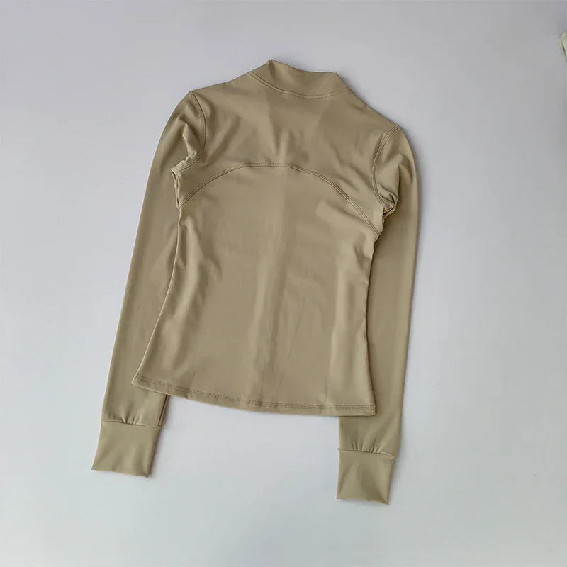 Yoga Suit Women's High-end Standing Collar Long Sleeved Sports Jacket Running Training Fitness Top Windproof Running Suit - Zen Fit Plus