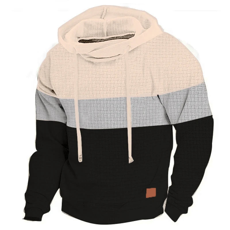 Men's Patchwork Hoodie Outdoor Casual Sportswear Street Fashion Men's Fleece Thermal Hooded Sweatshirt Fall Winter Black Zen fit plus
