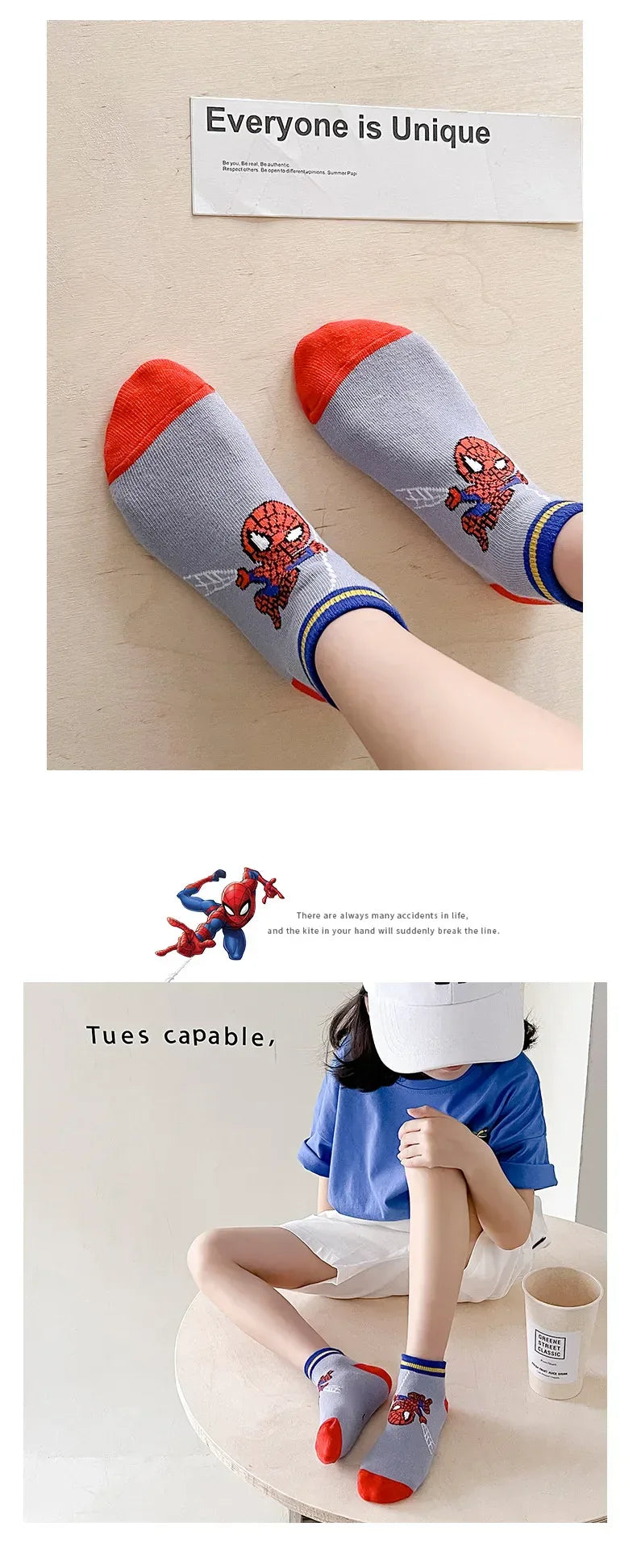 5 Pairs Spiderman Children Socks Anime Kids Boys Short Sock Kawaii Child Cartoon Baby Summer Spring Boat Socks Kids Gift 1-12Y - Zen Fit Plus