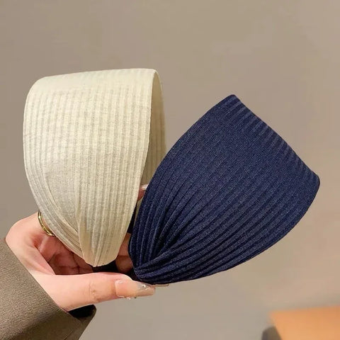 New Soft Wide Knitting Cotton Hairbands for Women Girls Korean Neutral Solid Turban with Teeth Head Band Headwear Accessories - Zen Fit Plus