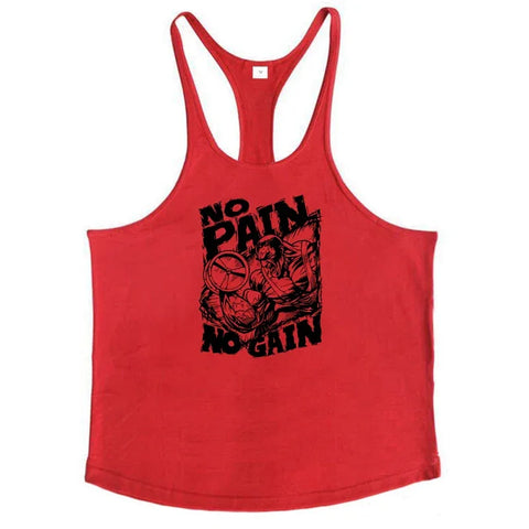 NO PAIN NO GAIN Print Gym Fitness T-Shirt Mens Bodybuilding Sport Sleeveless Vests Cotton Breathable Y-back Suspenders Tank Tops - Zen Fit Plus