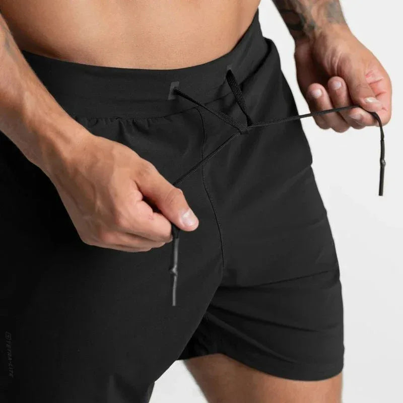 Men Quick Dry Exercise Tranning Shorts Running Fitness Basketball Sports Gym Crossfit Sweatpants with Zipper Back Phone Pouch - Zen Fit Plus