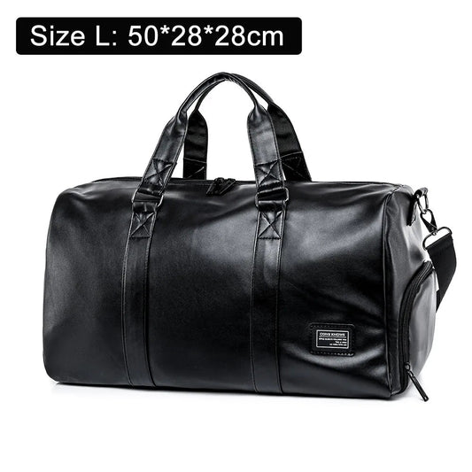 Large Sports Fitness Bag with Shoes Pocket for Men, Black Soft Leather, Big Gym Handbag, Outdoor Sports Luggage Pack, Tote Bags Zen fit plus