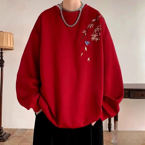 New  Bird Print M-8XL Men Oversized Sweatshirt Fashion Loose Long Sleeve Couple Clothes Zen Fit Plus