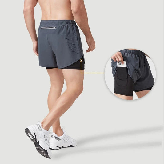 Men's Running Shorts Quick-drying Fitness Black Double Layer Shorts Men New Sport Workout Training Bodybuilding Short Pants Zen fit plus