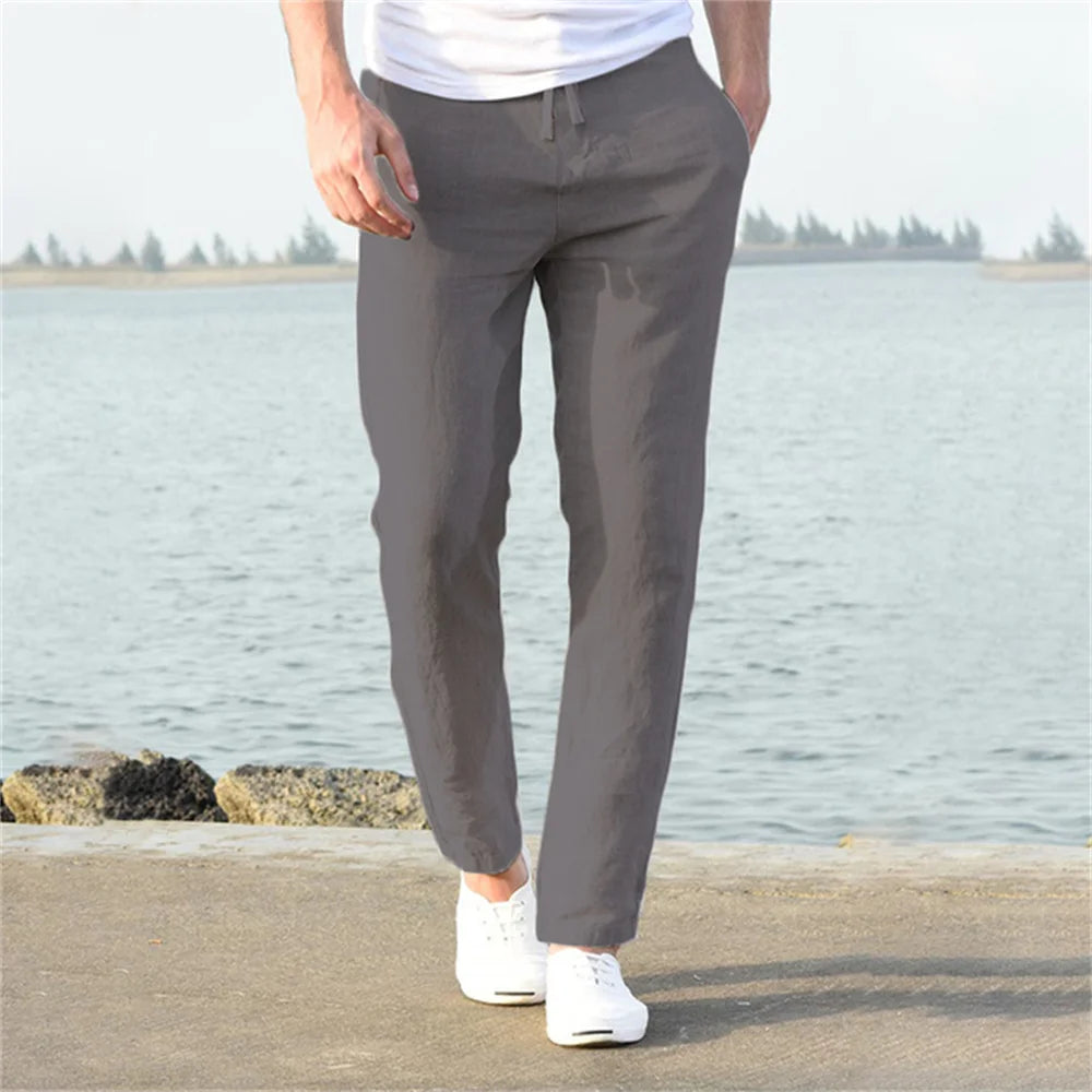Men's Cotton Linen Pants Male Autumn New Breathable Solid Color Linen Trousers Fitness Streetwear S-3XL Zen fit plus