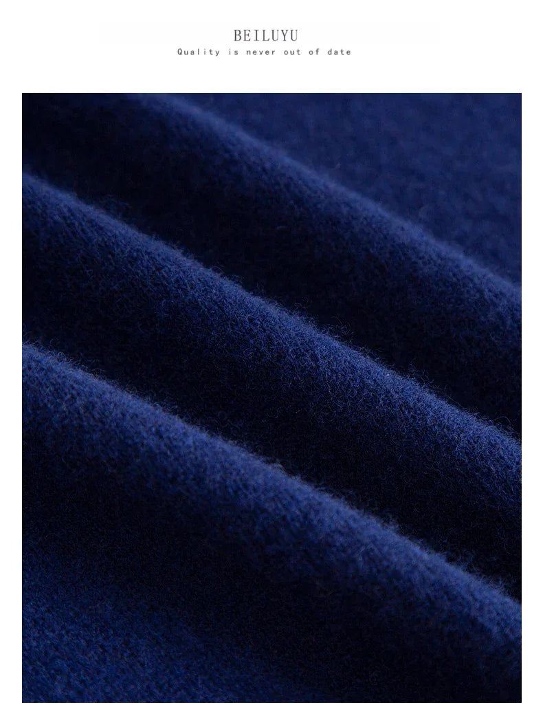 New Fashion Men's 100% Wool Pullover Half-high Collar Sweater Autumn Winter Warm Solid Color Knit Sweater Business Casual Top - Zen Fit Plus