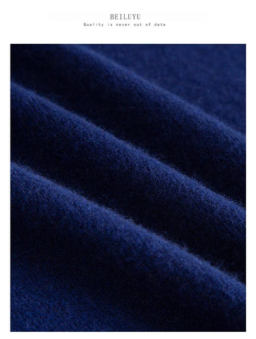 New Fashion Men's 100% Wool Pullover Half-high Collar Sweater Autumn Winter Warm Solid Color Knit Sweater Business Casual Top - Zen Fit Plus