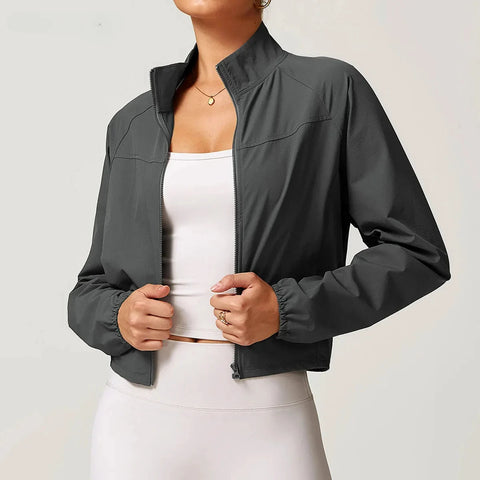 Sports Jacket Women's Stand Up Collar Thin Windproof Outdoor Running Clothes Quick Drying Fitness Long Sleeved Yoga Top Zen fit plus
