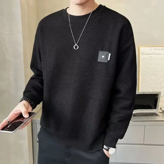 Loose round Neck Texture Pattern Men's Hoodie Solid Color Casual Autumn Wear Comfortable Breathable Street Style Sweatshirt Zen Fit Plus