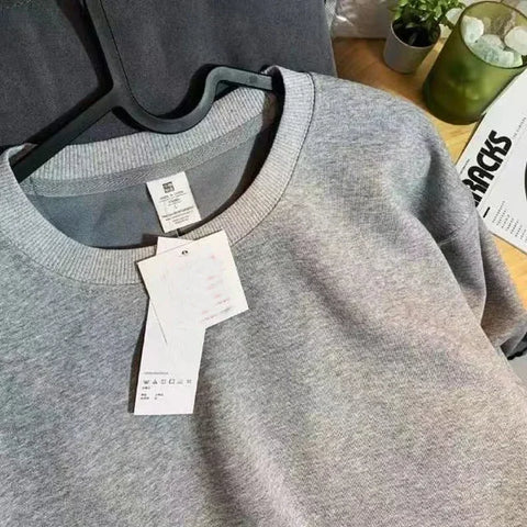 Thickened Fleece Cotton Hoodie Unisex Oversized round Neck Solid Color Couple's Sweatshirt Versatile Autumn Winter New Arrival - Zen Fit Plus