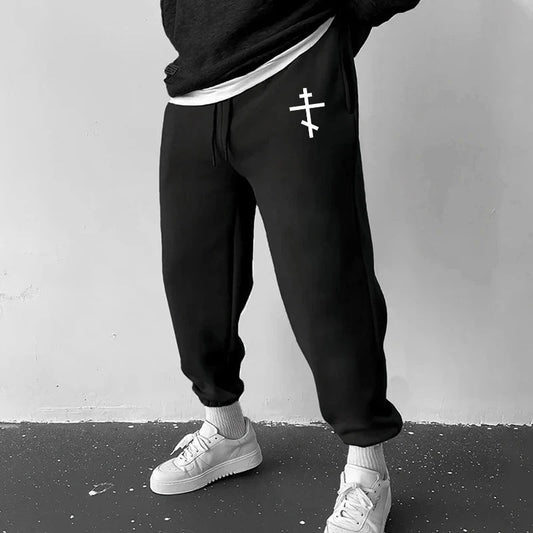 Cross Print Sweatpants for Men Christian Athletic Running Joggers Trackpants Autumn Winter Warm Cozy Fleece Lined Pants Trousers Zen fit plus