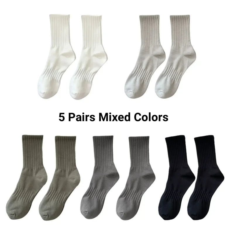 1/5 Pairs Thicken Cotton Men's Socks Solid Bottom Long Socks Black White Sport Socks Male Casual Harajuku Casual Basketball Sox Zen fit plus