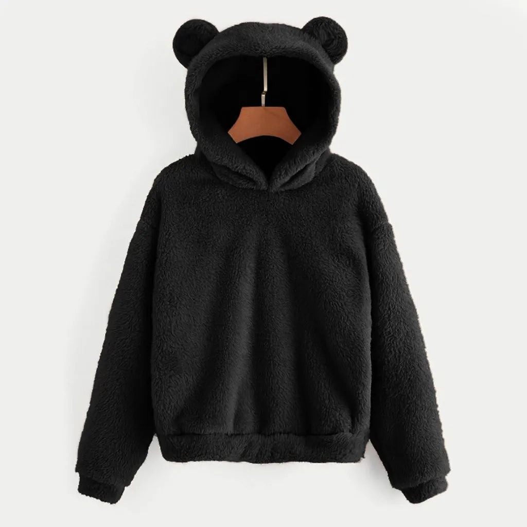 Women's Pullover Long Sleeve Fleece Sweatshirt Warm Bear Shape Fuzzy Hoodie Sweater Pullover Zen fit plus
