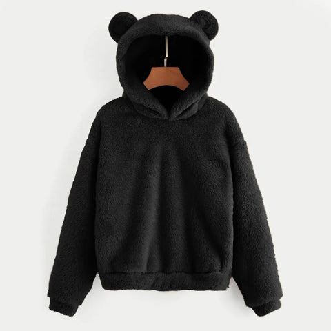 Women's Pullover Long Sleeve Fleece Sweatshirt Warm Bear Shape Fuzzy Hoodie Sweater Pullover Zen fit plus