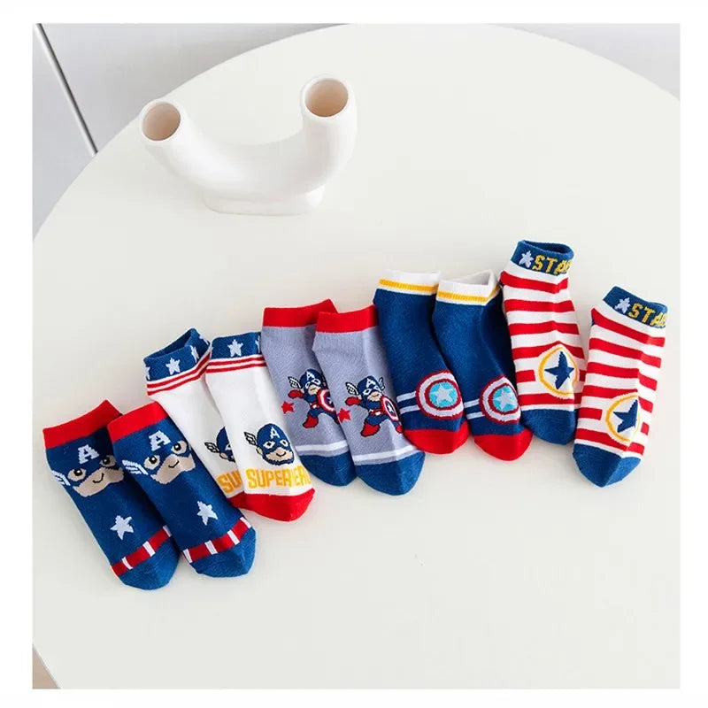 5 Pairs Spiderman Children Socks Anime Kids Boys Short Sock Kawaii Child Cartoon Baby Summer Spring Boat Socks Kids Gift 1-12Y - Zen Fit Plus