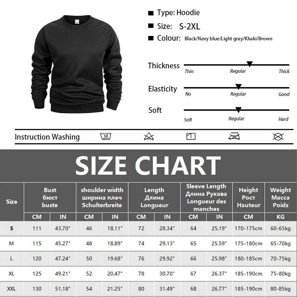 Men's Crew Neck Sweatshirts Solid Color Sweatwear Spring Outdoor Casual Daily Long Sleeve Pullover Hoodie Man Sportswear - Zen Fit Plus