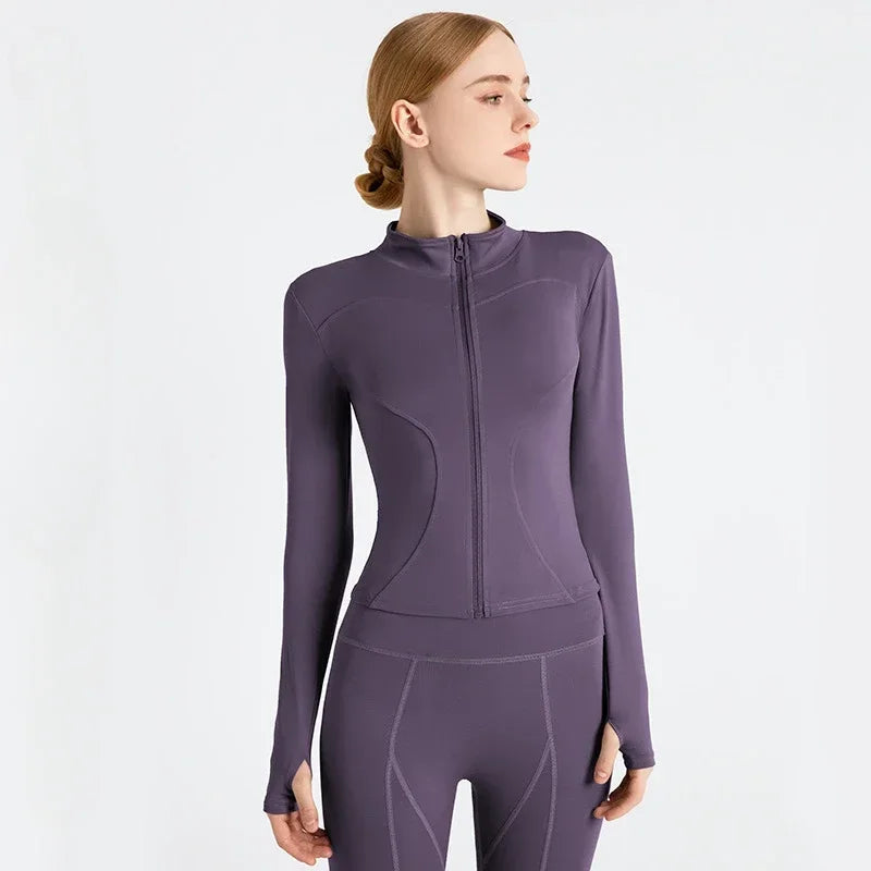 Women's Tracksuit Jacket Slim Fit Long Sleeved Fitness Coat Yoga Tops with Thumb Holes Gym Jacket Workout Sweatshirts 2024 S-3XL Zen fit plus