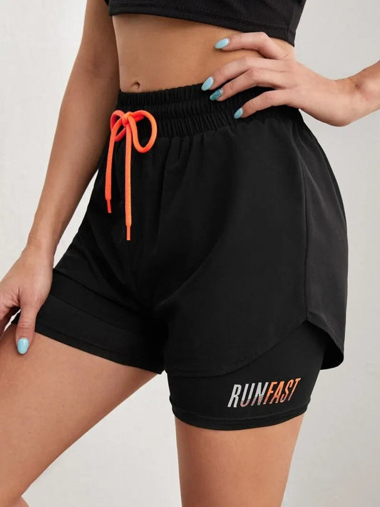 Women's High Rise Yoga Shorts With Elastic Proximity Control Running Shorts, Fake Two Pieces Pants Zen fit plus