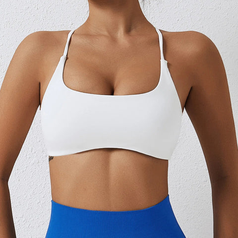 NCLAGEN Ladies Sports Bra Sexy Criss Cross Straps Back High Support Impact Yoga Underwear Running Fitness Gym Padded Bralette Zen fit plus