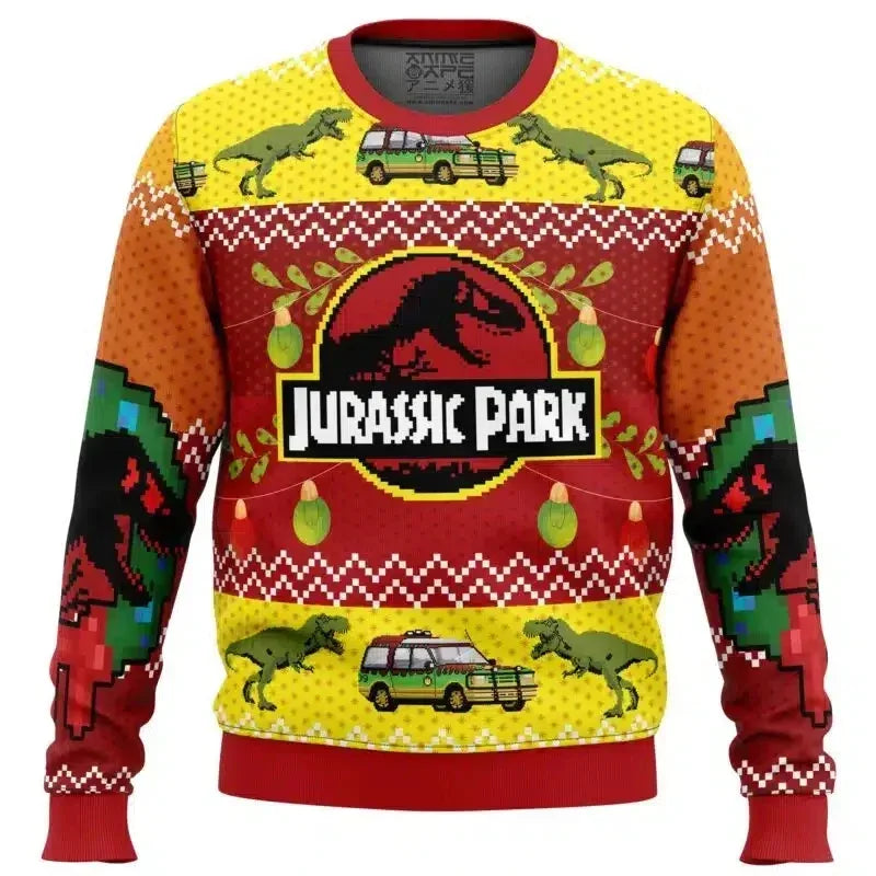 2024 Autumn Winter Men's Jurassic Park Christmas Head Ugly Christmas Hoodie Women's Casual Sports Party Hoodie - Zen Fit Plus