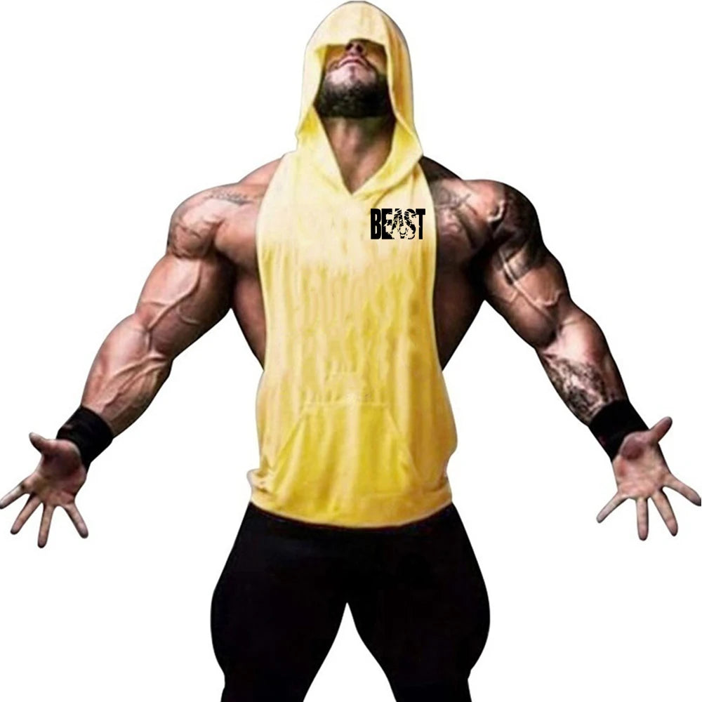 Men's Sports Running Vest Summer Top Weight Training Bodybuilding Vest Gym Workout Fitness Hoodie Men's Hooded Vest Zen fit plus