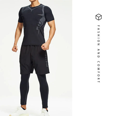 Men's Running Compression Shirts Short Sleeve Sport Gym Tees Fitness Quick Dry Sweatshirt Jogging Tracksuit Athletic Shirt Tops - Zen Fit Plus