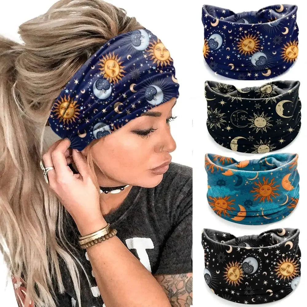 Bohemia Print Wide Headbands New Vintage Elastic Knot Turban Headwrap for Women Girls Soft Print Yoga Bandana Hair Accessories - Zen Fit Plus