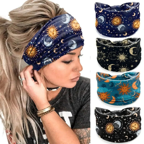 Bohemia Print Wide Headbands New Vintage Elastic Knot Turban Headwrap for Women Girls Soft Print Yoga Bandana Hair Accessories - Zen Fit Plus