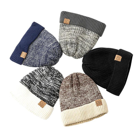 New Unisex Two-Tone Winter Hats Add Fur Lined Men And Women Fashion Warm Beanie Cap Casual Winter Knitted Hats - Zen Fit Plus