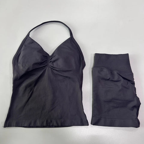 2Pcs Impact Gym Set Women Backless Tank Tops High Waist Scrunch Seamless Shorts Gym Suit Fitness Clothes Activewear Workout Sets Zen fit plus
