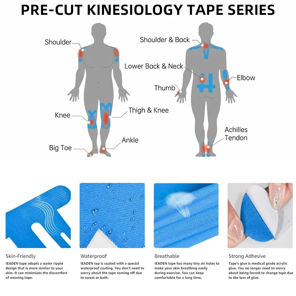 10PCS Kinesiology Tapes Knee Tape Precut Strips Waterproof Sport Tape Elastic Latex-Free Athletic Tape Kinesiology Tapes for Gym Zen fit plus
