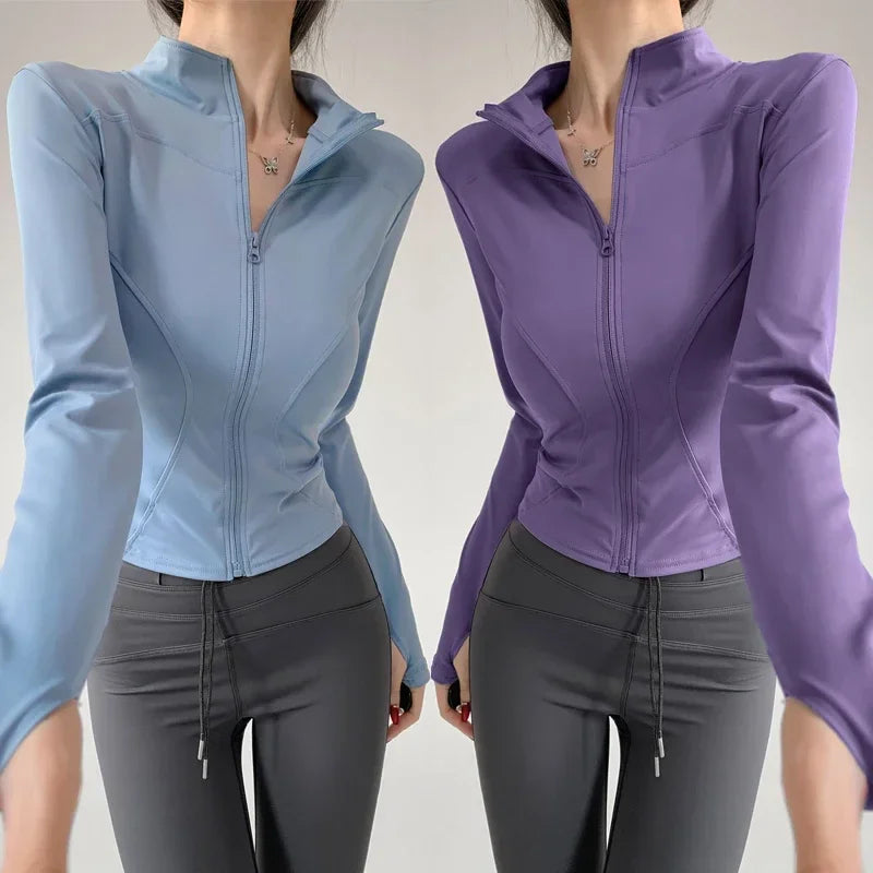 2024 Sun Protection Quick Dry Sports Coat Women's Tight Tops Long Sleeve Zipper Yoga Jacket Running Fitness Women's Jacket S-3XL Zen fit plus