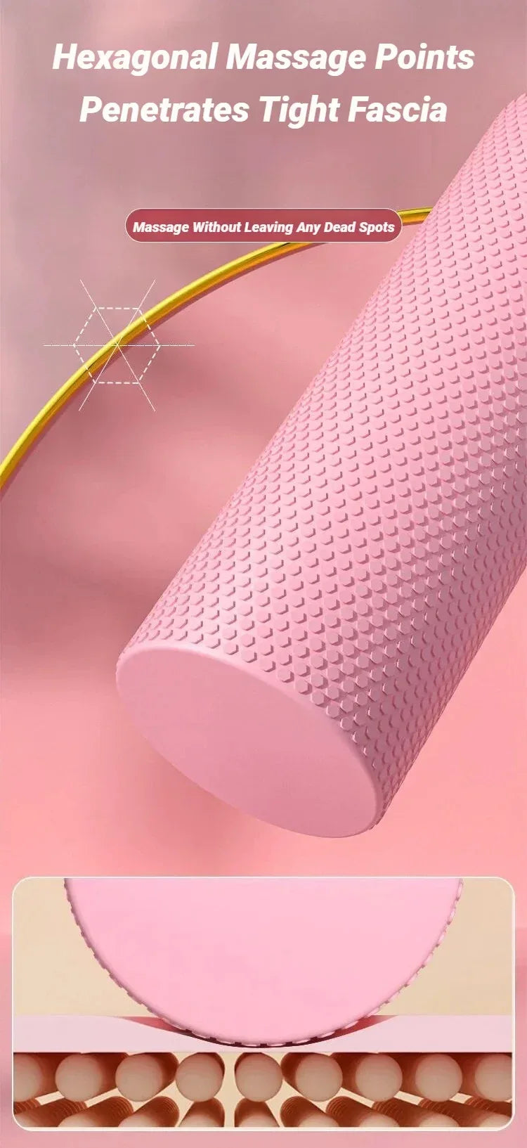 Hexagonal Yoga Roller: Round EVA Foam Cylinder for Pilates & Enhanced Home Workouts (Diameter 9.5cm, Length 29.7cm) - Zen Fit Plus