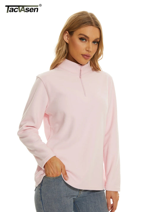 TACVASEN Stand Collar 1/4 Zip Fleece Pullover Womens Outdoor Sports Casual Tops Autumn Winter Lightweight Soft Warm Sweatshirt Zen Fit Plus