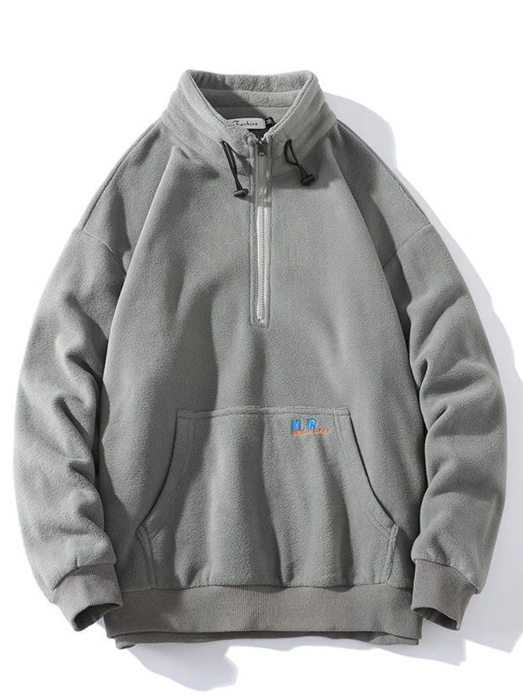 Gmiixder Half-zip Hoodless Sweatshirt Autumn Winter Stand-up Collar Shirt Oversize Velevet Tops Lovers Trend Polar Fleece Jacket Zen Fit Plus
