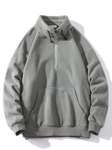 Gmiixder Half-zip Hoodless Sweatshirt Autumn Winter Stand-up Collar Shirt Oversize Velevet Tops Lovers Trend Polar Fleece Jacket Zen Fit Plus